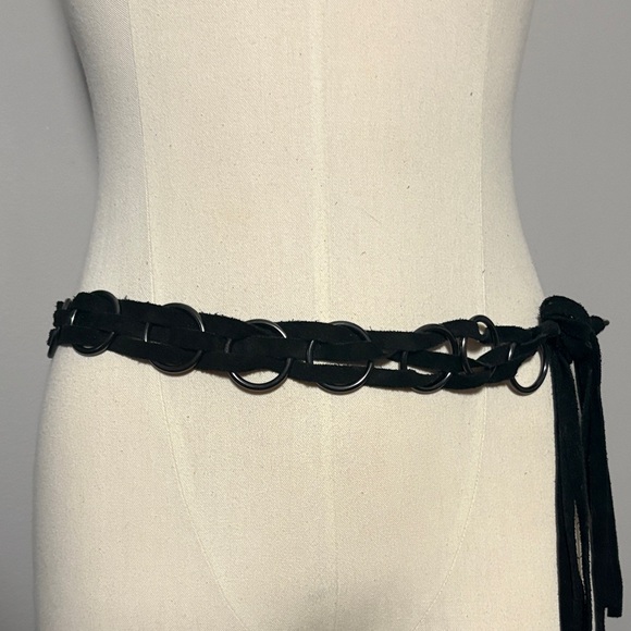 Accessories - Metal Circle Black Suede Tie Belt